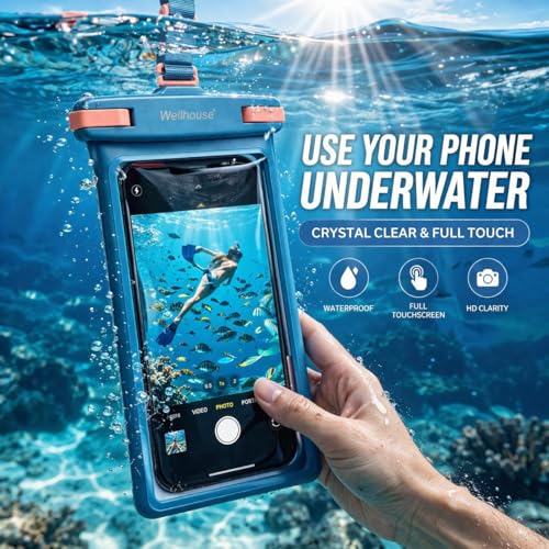 3D Waterproof Phone Pouch with Lanyard (1 Pack - Blue7.0")