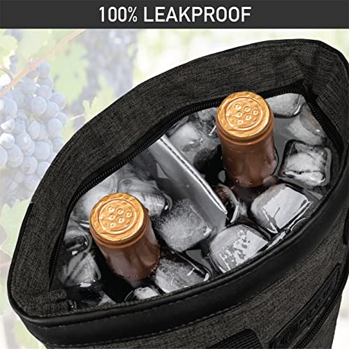 Two Bottle Wine Bag Carrier Insulated Leakproof 2 Wine Cooler Charcoal (Charcoal Gray)