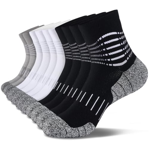 Ankle Compression Socks for Men Athletic Running Socks with Cushioned Support 5 Pairs (X-Large / Cushioned‑black+white+grey(5 Pairs))
