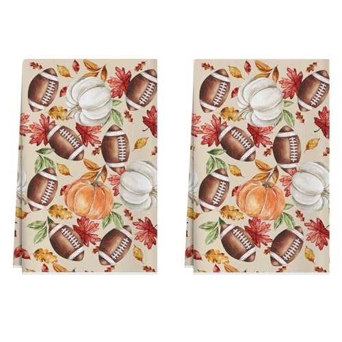 Fall Football Pumpkin Dish Towels Set of 2 Home Decorations 18x26 Inch