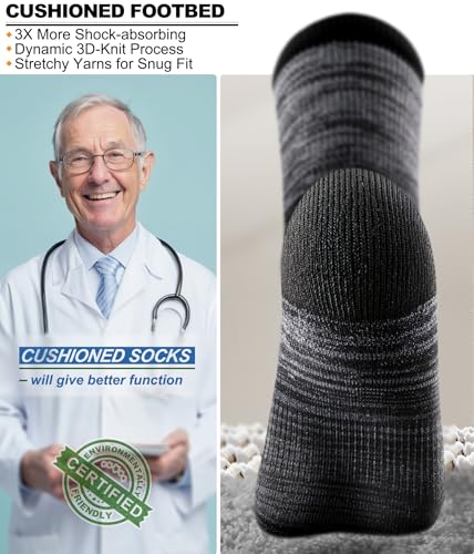 Men 6 Pack Athletic Compression Crew Socks for Running Gym Sports (5-6 / Black 8424)