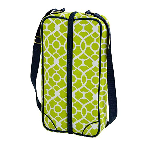Deluxe Insulated Wine Tote with 2 Wine Glasses (Trellis Green)