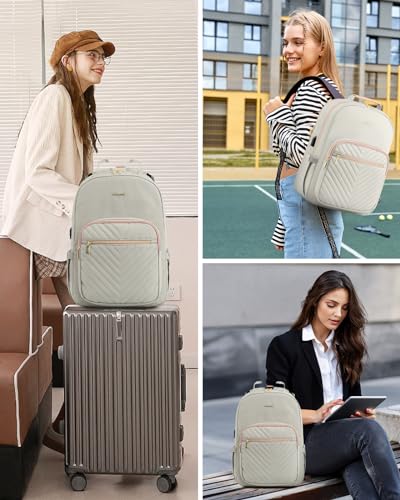 Laptop Backpack Purse for Women (Grey Pink / 15.6-Inch)