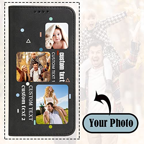 Design Your Personalized Picture Wallet Case Compatible with iPhone 17 Air 7 8 11 12+ Plus 13 14 15 16 Pro Max with Money Card Holder (Black-E)