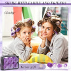 4 Sizes Hair Rollers Curlers Set with Clips for Women Girls (Purple)