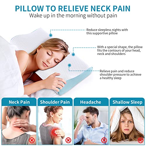 Memory Foam Pillows Neck Pillow Bed Pillow for Sleeping Ergonomic Cervical Contour Pillow for Side Back Stomach Sleeper for Neck and Shoulder Pain (White / Queen(23.6*14*4.9inches))