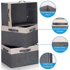 Large Fabric Storage Bins for Shelves with 3 Handles (Large-3 Pack / Grey & Beige)