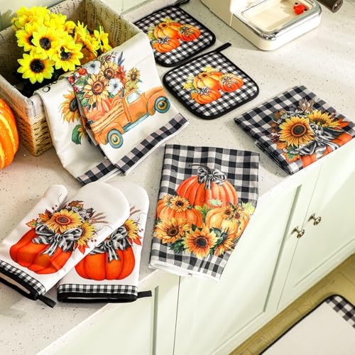 10 Pcs Fall Thanksgiving Pumpkin Kitchen Decor Set Sunflower (Orange / Pumpkin)