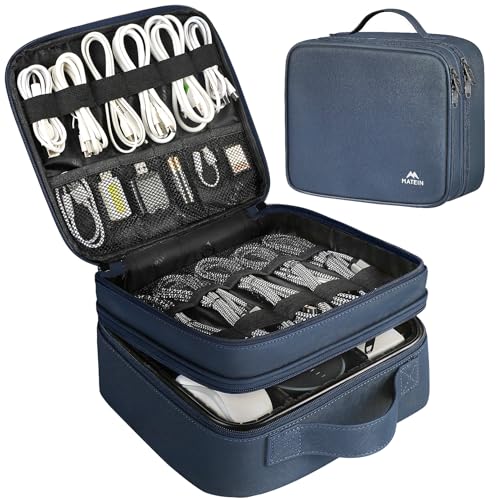 Cord Organizer Case with Adjustable Divider (Blue / Medium)