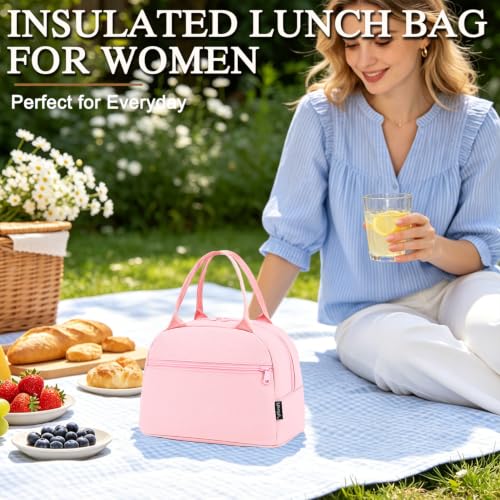 Lunch Bag Tote Bag Lunch Organizer Lunch Holder Insulated Lunch Cooler Bag for Women (Pink)