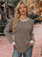 Long Sleeve Shirts for Women Trendy Casual Womens Fall Fashion 2026 Blouses Tunic Tops Loose Fit Dressy Cute Tops Teacher Spring Outfits Chocolate Brown (X-Large / 01-khaki)