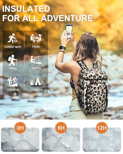 Cooler Backpack Insulated Leak Proof for Women Men Soft Cooler Bag (36 Cans / Leopard)