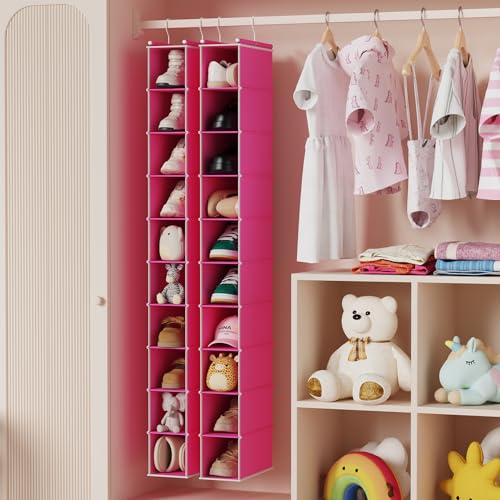 2 Pack 10 Tier Slim Hanging Shoe Organizer Pink (Pink-1 / 2-Pack)