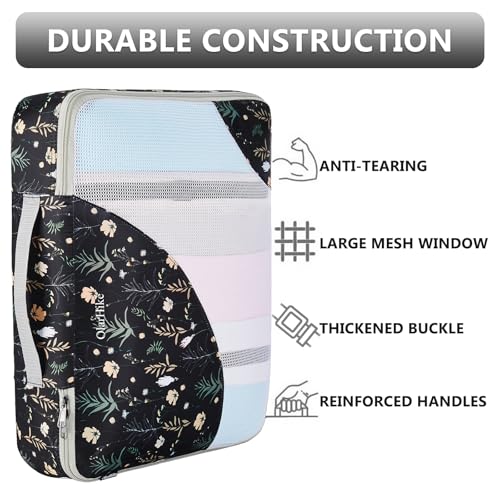 Packing Cubes for Travel (14 Black Flower)