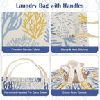 Canvas Laundry Bag with Handles & Drawstring 30"Wx35"H (Aesthetic Coral L+ / L+ 30"Wx 35"H┃1 Pack)