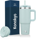 30 oz Tumbler with Handle and 2 Straws, 2 in 1 Lid Insulated Water Bottle by Konokyo