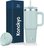 30 oz Tumbler with Handle and 2 Straws, 2 in 1 Lid Insulated Water Bottle by Konokyo