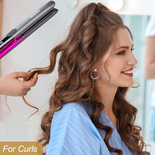 Titanium Flat Iron Dual Voltage Hair Straightener and Curler 2 in 1 (Flat Iron 1-inch_grey)
