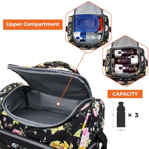 Insulated Lunch Bag for Women (Floral Black)