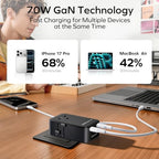 2026 NEW) MOMAX Universal Travel Adapter, Ultra-Thin 70W GaN International Plug Adapter with 3 USB-C, 1 USB-A and AC Outlet, Works in 200+ Countries, Not a Voltage Converter, for International Travel (Black / 70W)
