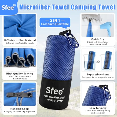 2 Pack Microfiber Travel Towel (S 32" x 16"+ 32" x 16" / Dark Blue)