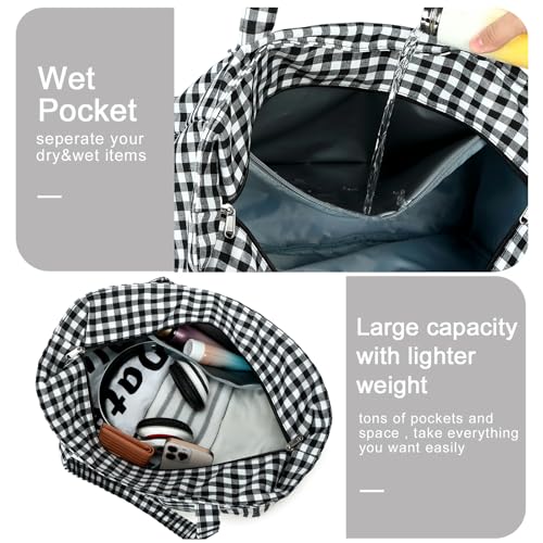 Beach Bags for Women (Black White Checkered-1)