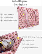 100% Cotton Quilted Tote Bag For Women (Blobfish Night Shadz Floral Print)