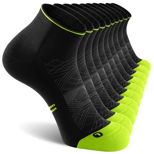 Ankle Compression Running Athletic Socks for Men Women (Small-Medium / Black + Green (5 Pairs))
