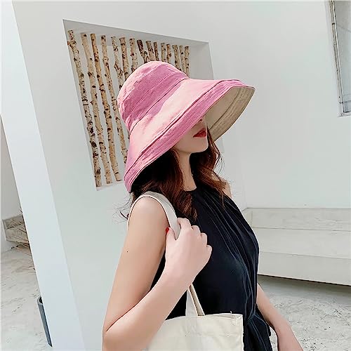 Women Summer Wide Brim Sun Hat Bucket Fishing Hats UV Protection (One Size / Lant001-pink)