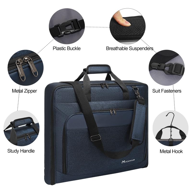 Carry On Garment Bag for Hanging Suits with Shoulder Strap (Blue)