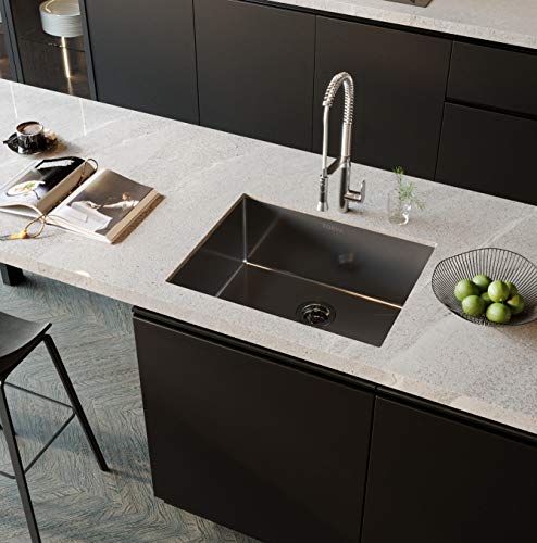 25 x 18 Inch Gloss Black Ceramic Coating with NanoTek Undermount Kitchen Sink (25 x 18 x 10 Inch / Dark Grey)