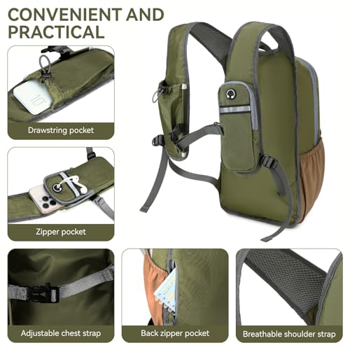 15L Small Hiking Backpack for Men Women Lightweight Packable Backpack Foldable Casual Daypack for Camping Travel Outdoor (Green)