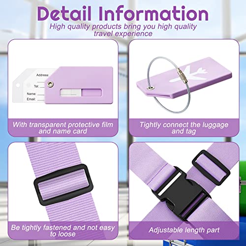 8 Pcs Luggage Straps Suitcase Tags Set for TSA Approved (Light Purple / Airplane)