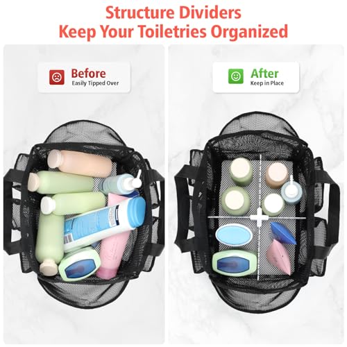 Mesh Shower Caddy Portable with Dividers (Black with Dividers / L (Classic Dorm Caddy))