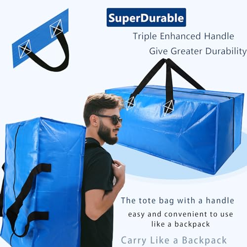 Heavy Duty Extra Large Blue Moving Bags with Strong Zipper Backpack Handles (Blue / 10 Pack)