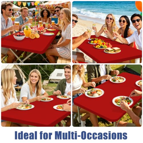 2 Pack Rectangle Spandex Fitted Table Cloth (Red / 96" x 30" (Rectangular))