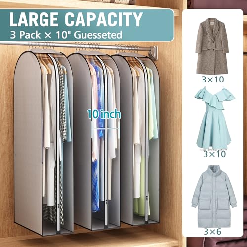 10" Gusseted Garment Bags for Hanging Clothes (Grey / 50 inch)