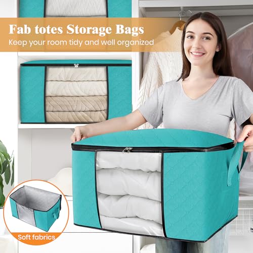 6 Pack Storage Bags for Clothes Blanket Storage Bins with Lids (6 Pack-60l / Green)