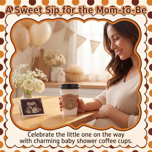 48 Sets 8 oz A Baby Is Brewing Coffee Cups with Lids and Sleeves (Baby)