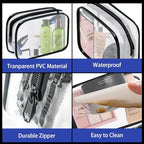 16 Pieces Clear Cosmetic Bags PVC Clear Makeup Bags TSA Approved Toiletry Bag with Zipper Waterproof Vinyl Plastic Organizer Storage Transparent Pouch for Women and Men (16pcs Black S)