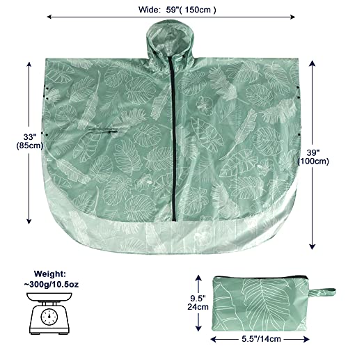 Waterproof Rain Poncho for Women Packable Hooded Raincoat with Pocket (Green Leaf)