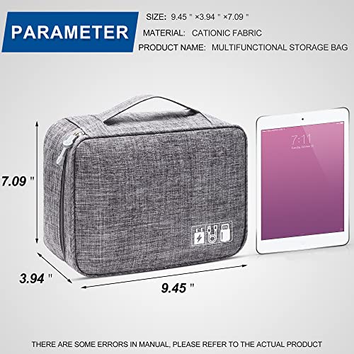 Electronics Organizer Travel Universal Cable Organizer Bag Waterproof Electronics Accessories Storage Cases for Cable (Double-Gray)