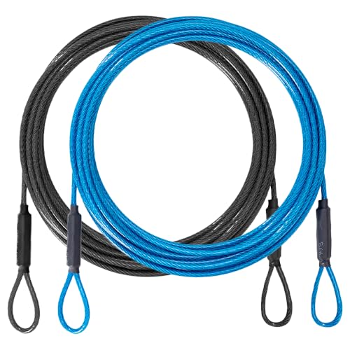 3.3mm (1/8 Inch) Outdoor Travel Security Cable-3/4/6/10/15/20/30ft Luggage Lock Safety Wire Flexible Steel Wire Rope with Double Loop Safety for Luggage, Bike, Lock (Balck+Blue, 6ft-(2Pack) (Balck+Blue / 6ft-(2Pack）)
