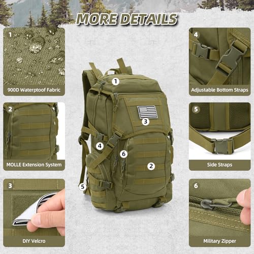 35L Military Tactical Backpack for Men (Army Green / Medium-35L)