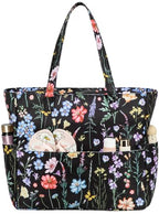 Waterproof Beach Tote Pool Bags for Women Ladies Extra Large Carry On Bag With Wet Compartment for Weekender Travel (Black Butterfly-floral)