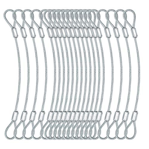 1/8"(3mm) Wire Diam Stainless Steel Cable Eyelets Loops Short Rope Lanyard Safety Tether Chain Lock with Vinyl Coated Cover, 15Pcs 8" Long Clear (8 inches - 15 Pcs / Clear-B)