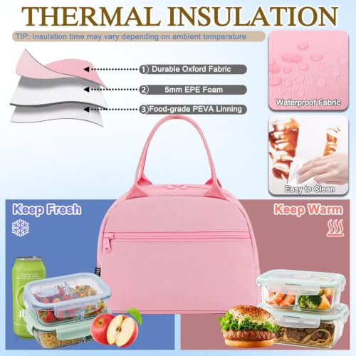 Lunch Bag Tote Bag Lunch Organizer Lunch Holder Insulated Lunch Cooler Bag for Women (Pink)