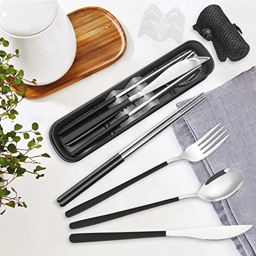 Reusable Utensils with Case (black silvery)