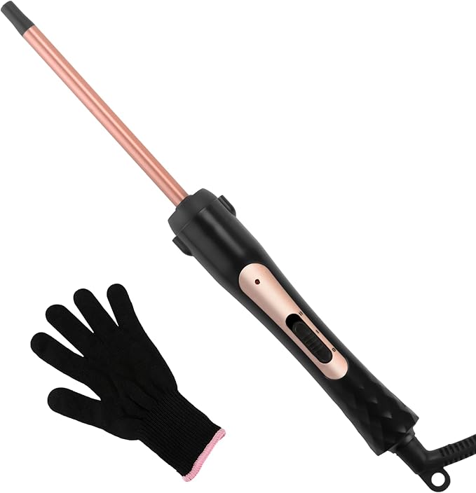 3/8 Inch Curling Wand Iron Small Curling Wand Tight Curls Tourmaline Ceramic Barrel for Short & Long Hair Skinny Wand Curler Styler with Clampless 350°F/410°F Temperature Adjustable