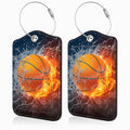 Basketball on Fire Set of 2 Luggage Tags for Suitcases Leather Suitcase Tags Identifiers with Privacy Name Address Label and Stainless Steel Loop for Women Men Travel Luggage Accessories (Basketball on Fire)